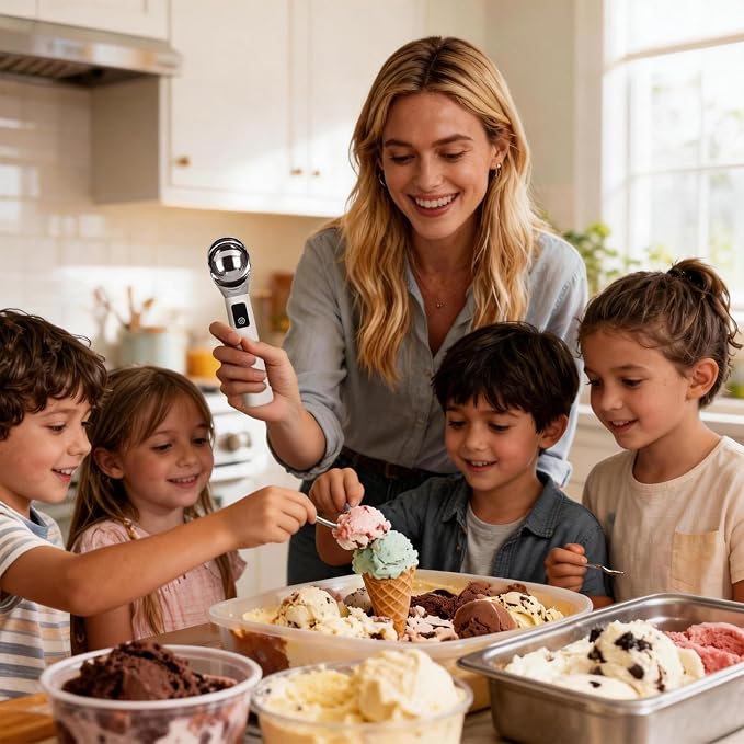 Heated Ice Cream Scoop Heat Up to 158°F, 5000mAh Battery | Rechargeable Electric Ice Cream Scooper with Digital LED Display, for Scooping Hard Ice Cream, Frozen Yogurt