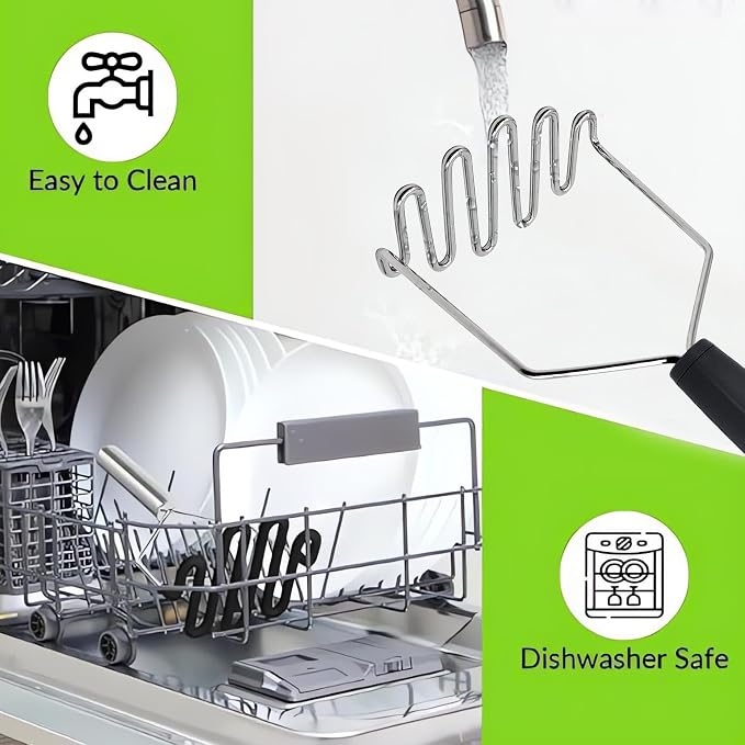 2PCS Heavy Duty Potato Masher, Sturdy Masher, Stainless Steel Food Masher Tool for Potatoes, Avocados, Beans, Fruit & Vegetables