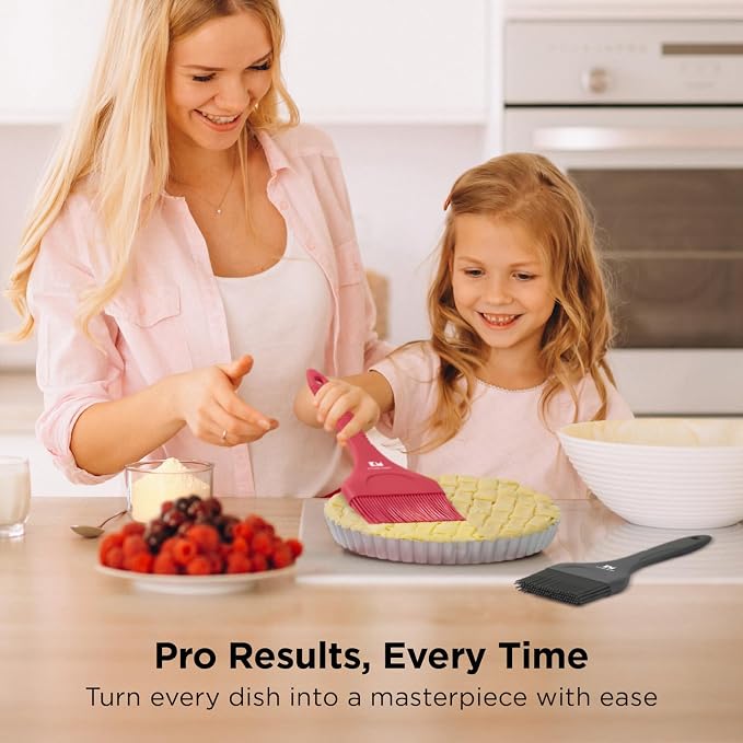 Kitchen Mama Platinum Silicone Extra Wide Pastry & Basting Brush Set | Heat Resistant, Dishwasher Safe, BBQ Grilling & Cooking, Baking & Outdoor Use, For Butter, Egg Wash, Oil, Sauce