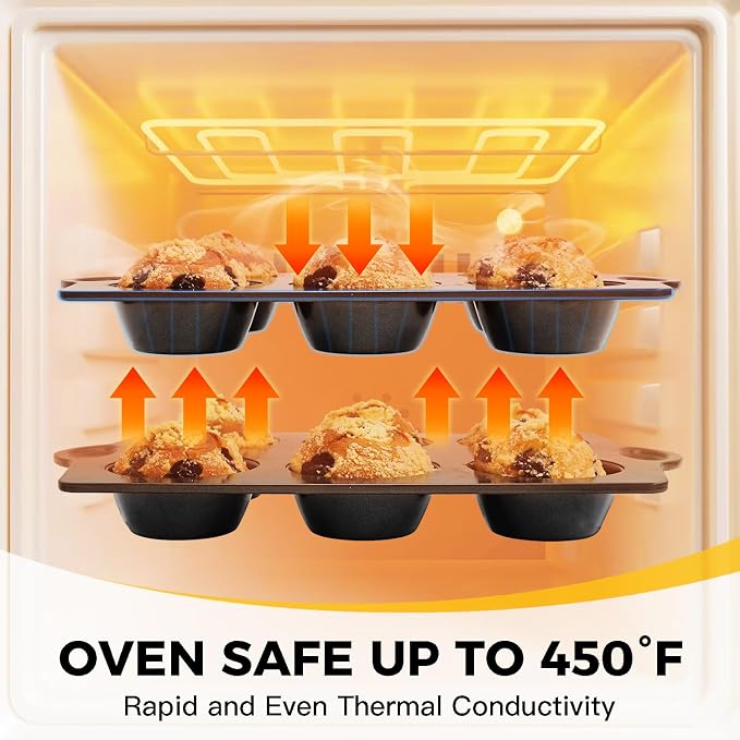 HONGBAKE Nonstick Jumbo Muffin Pan, 2 Pack Large Cupcake Tin with 120pcs Muffin Liners, Cup Cake Tray for Baking, 3.5dia, 6 Cup, Premium, Extra Thick
