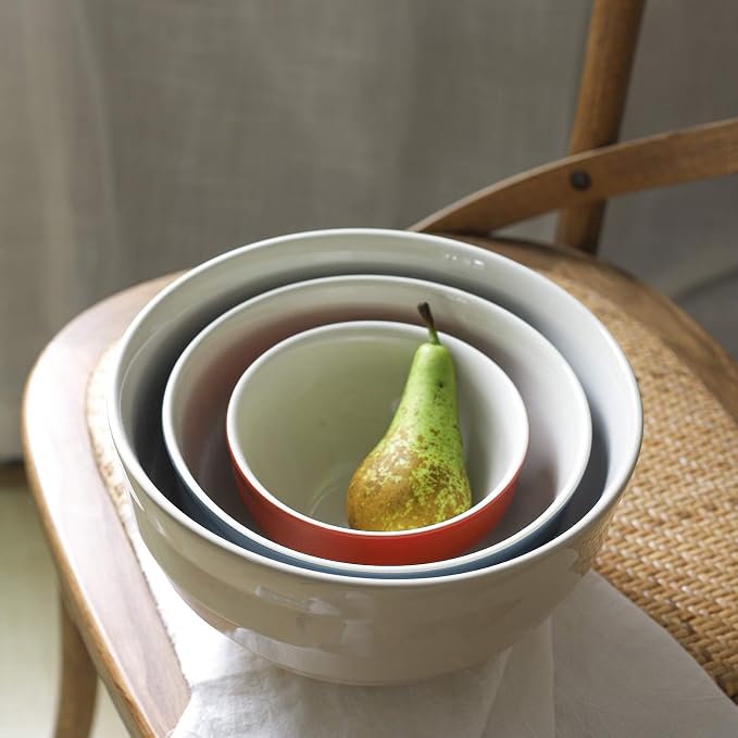 DOWAN Ceramic 4.25/2/0.5 Qt Mixing Bowls for Kitchen, Nesting Large Mixing Bowl Set for Space Saving Storage, Great for Cooking, Baking, Prepping