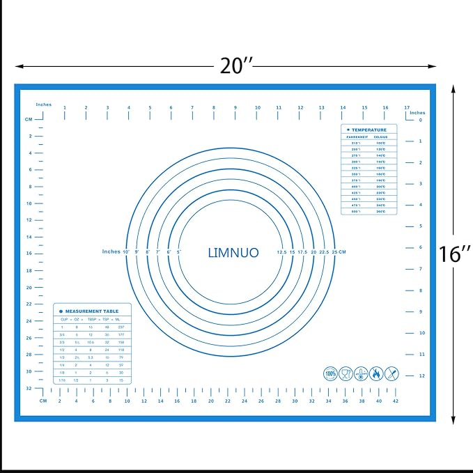 Silicone Baking Mat,Non Stick Rolling Dough with Measurements for Pie Pizza Cookies Fondant Making,Extra Thick Non Slip Silicone Pastry Mat (Blue, M-16"×20")