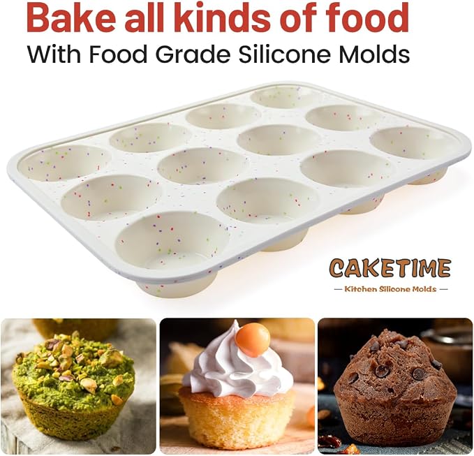 CAKETIME Silicone Muffin Pan, Metal Reinforced Frame Cupcake Pan 12 Cups Regular Size Easy to Move in or Out of Oven Non-Stick (1)