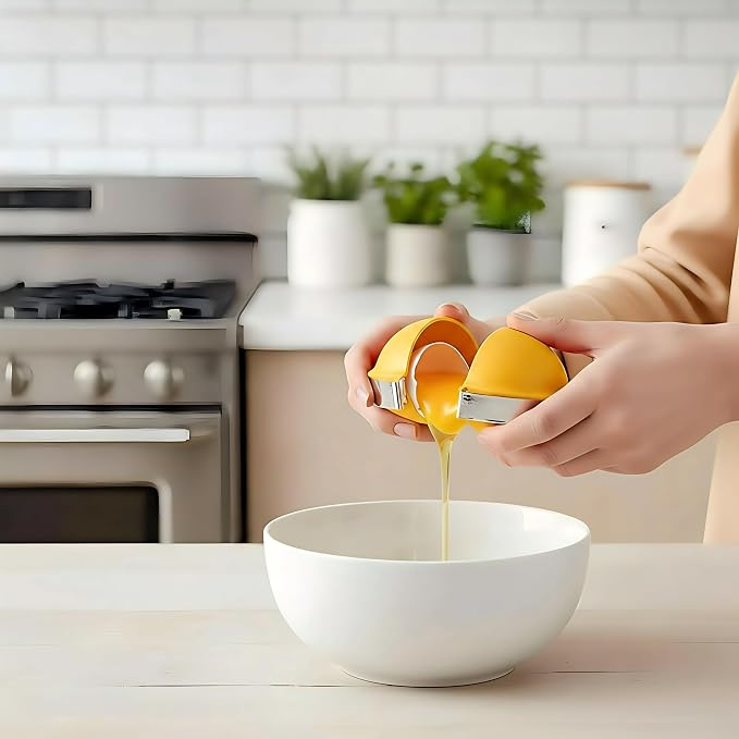 2026 Upgraded Stainless Steel Egg Cracker and Separator – 2 Pack Raw Egg Opener with Shell Cutter, Dishwasher Safe Egg Tool, Yolk & White Separator for Fresh Eggs, Not for Hard Boiled (Yellow)