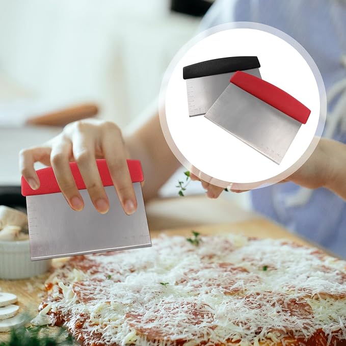 Zerodeko 2pcs Dough Chopper Scale Dough Scraper Kitchen Scraper Metal Bench Scraper Metal Dough Slicer Bakery Scraper Chef Pastry Silicon Spatula Cake Slicer Cutting Machine Stainless Steel