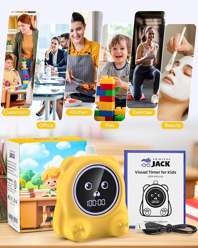 Visual Timer for Kids, 100 Min, Rechargeable Countdown Timers, Adjustable Sound Alert, Adjustable Brightness, Productivity Timers for ADHD, Silent Operation, Desk Time Management Tool for Toddler