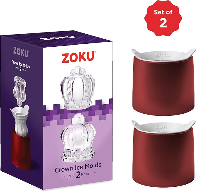 ZOKU Set of 2 Silicone Ice Molds, Crown - King & Queen Crowns, Large Ice Cube Molds for Craft Cocktails, Keep Drinks Colder Longer with Less Dilution, Easy-Release, BPA-Free