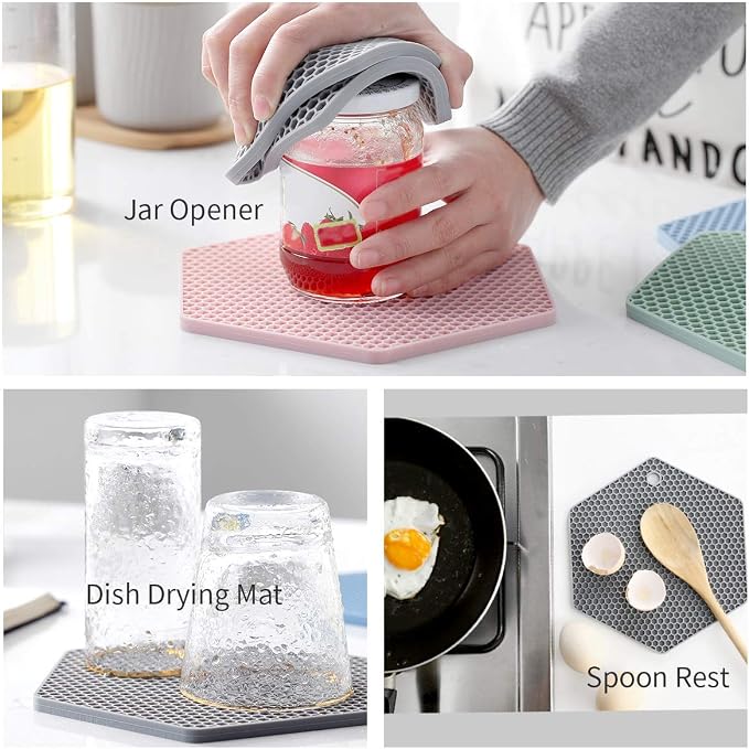 4 Packed Colorful Silicone Trivet Mats - DIY Different Size Dish Drying Mat, Hot Pot Holder for Pots & Pans, Non-Slip & Heat Resistant Kitchen Hot Pads for Countertops & Table, Assorted 4 Colors