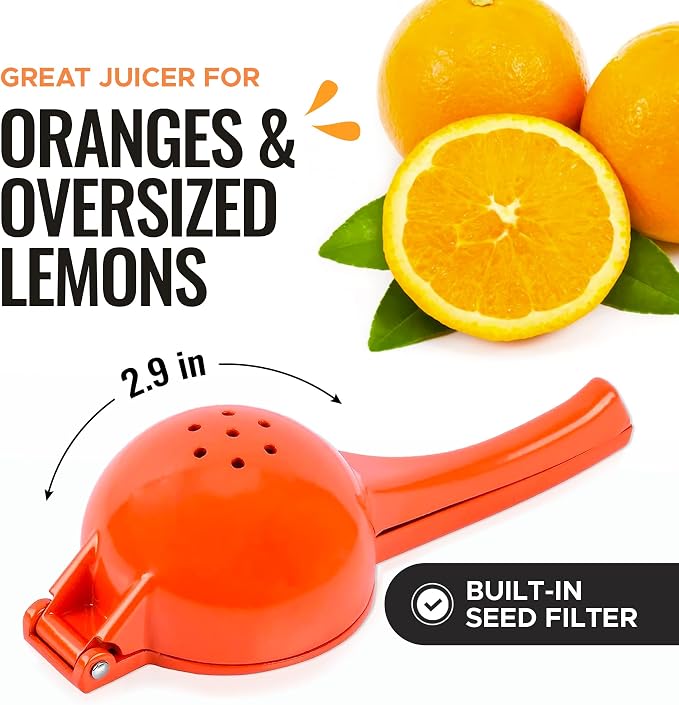 Zulay Kitchen Premium Metal Orange Squeezer – Heavy-Duty Manual Citrus Juicer for Maximum Juice Extraction – Ergonomic, Easy to Clean, Dishwasher Safe (Orange)