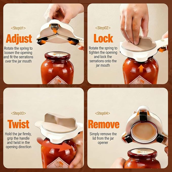 Jar Opener Bottle Opener and Can Opener for Weak hands, 4 in 1 Multi Function Bottle Opener Lid Opener For Arthritic Hands, Fits Kitchen Jars, Bottles & Beer Caps (Beige)