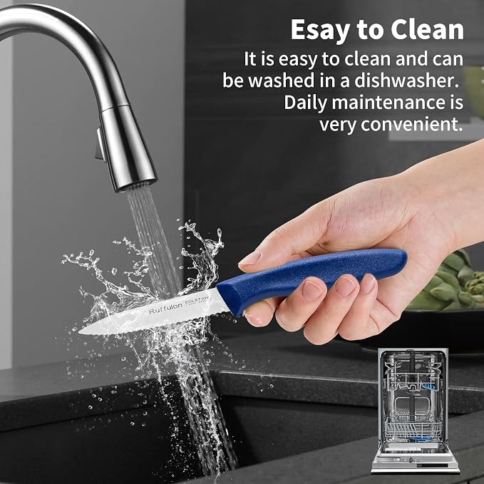 Stainless Steel Paring Knife With Serrated Blade, 6 Pieces Set Vegetable and Fruit Knife, Ultra Sharp Small Kitchen Knife, Blue Paring Knives with PP Plastic Ergonomic Handle.