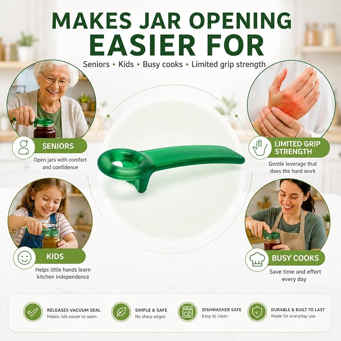 Brix Original Easy Jar Key Opener, Frosted Green, Vacuum-Seal Release Tool For Stubborn Lids, Arthritis And Carpal Tunnel Aid