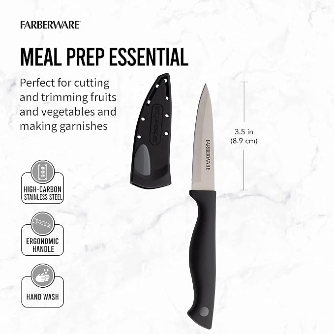 Farberware Edgekeeper 8-Inch and 3.5-Inch Kitchen Knife Set with Self-Sharpening Blade Covers, High Carbon-Stainless Steel, Razor-Sharp Chef and Paring Knives, Black