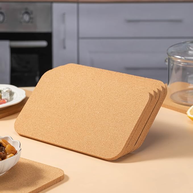 Rectangle Cork Trivets Set - 6 Pack, 12" x 7" x 0.4" Thick, Heat-Resistant Cork Hot Pads for Countertop, Table, and Kitchen, Perfect for Hot Pots and Pans