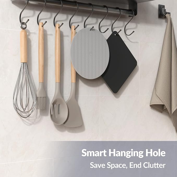 NiHome Jar Opener Gripper Pads, 6in Silicone for Seniors, 4-Pack | Multiple Neutral Colors & Set Options, Palm-Textured with Hang Holes, Square and Round Shapes, Dishwasher Safe Coaster