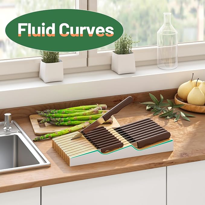 Large Drawer Knife Organizer Insert, Bamboo Wood Knife Holder, Knife Block Hold up To 19 Knives