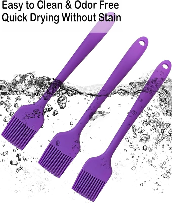 Purple Silicone Pastry Basting Brush - Food Grade BPA Free, Heat Resistant Up to 660°F/315°C, Dishwasher Safe Cooking Brush for Baking, BBQ, Grilling, Sauce,Butter,Cake & Bread