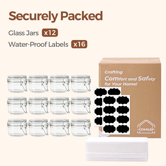ComSaf Small Glass Spice Jars with Airtight Lids 4 oz 12 Pack Mason Pantry | Seasoning herbs powders, Salt pepper chili, Spice rack cabinet organization, Wedding favors, DIY crafts