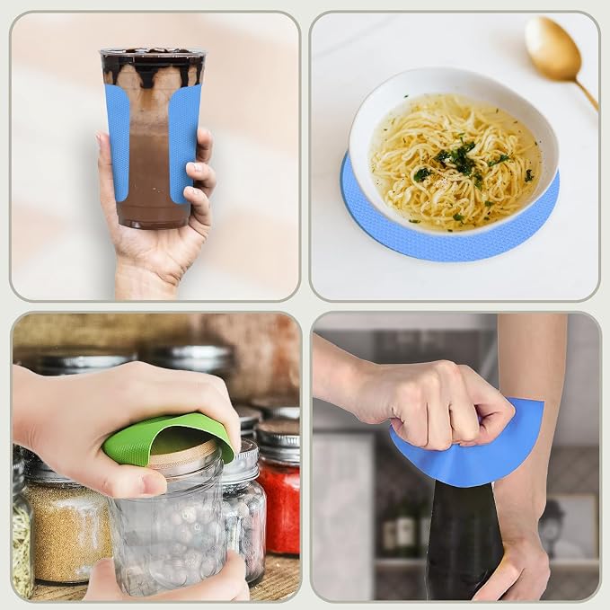 Imeepa 4PCS Rubber Jar Opener Gripper Pads for Seniors (Blue+Green) | Non-Slip Rubber Grips Open Tight Jars Easily. Ideal for Arthritis, Weak Hands. 4-Piece Set, Versatile For Bottles & Cans