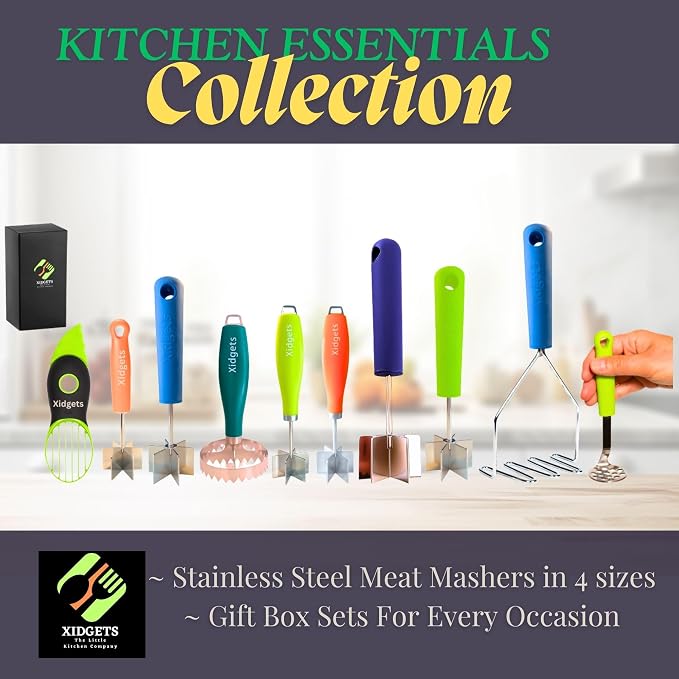 Mini & Medium Masher Box Set. Avocado & Small Potato Mashers. Heavy Duty, Stainless Steel, Dishwasher Safe. Ideal Kitchen Utensils. Compact & Durable. Kitchen Essentials. (Sky Blue/Zippy Green)