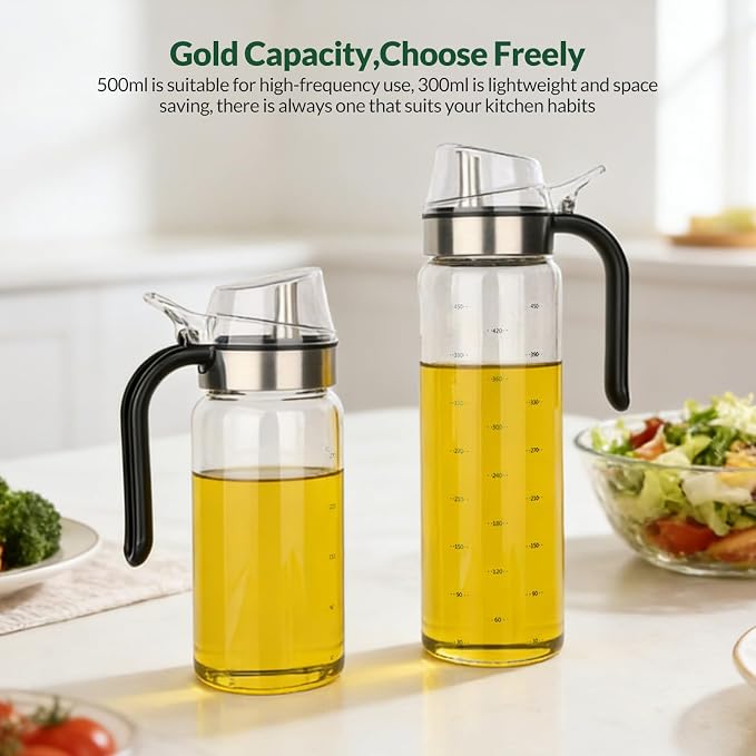 hotder Oil Bottles, Olive Oil Dispenser, Oil Dispenser Bottles, Oil Dispenser, Oil Dispenser Bottle for Kitchen, Glass Oil Bottle 500ml, Easy Refill & Cleaning Non-Drip Spout(500ml 2pcs)