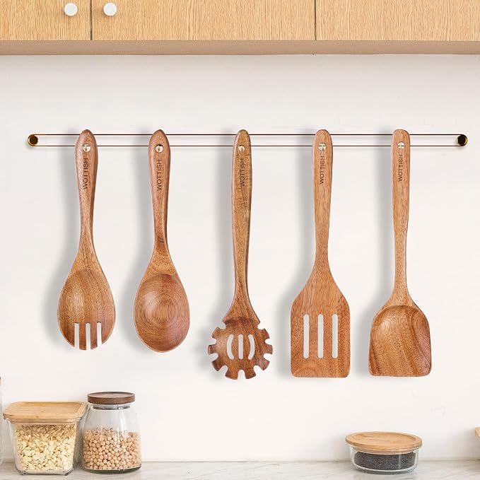 Wooden Kitchen Utensil Set - Natural Solid Wood Spoons, Non-Toxic, Heat Resistant, Non-Scratch and Easy to Clean (A05)