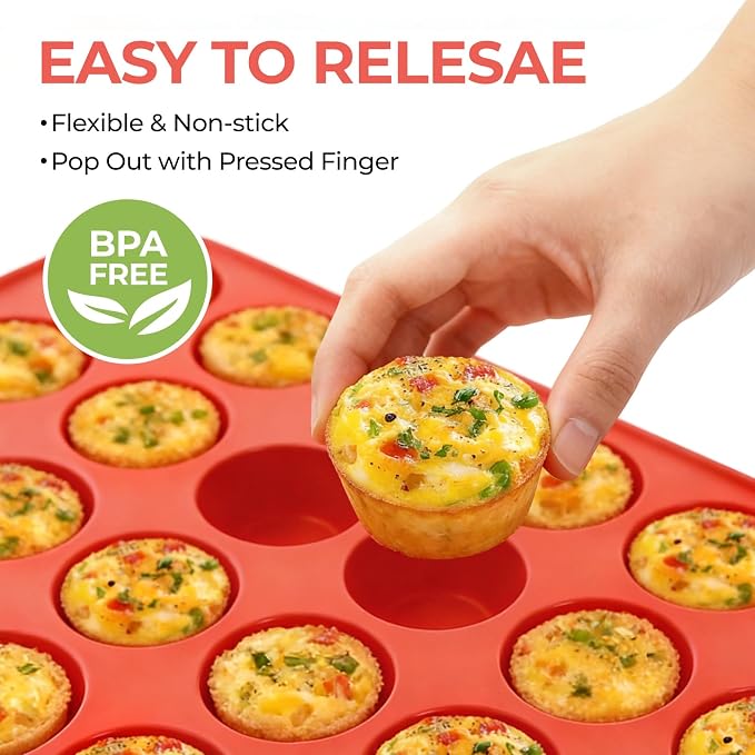 CAKETIME Silicone Muffin Pan Mini 24 Cups, 1 Pack Cupcake Pan, BPA Free | Nonstick, Food Grade Silicone Mold Baking Pan, Dishwasher Safe