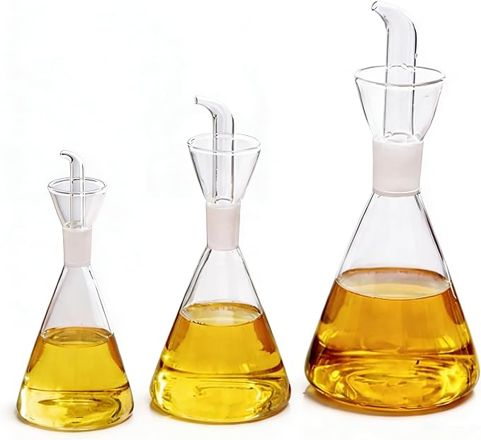 ELETON Conical Borosilicate Glass Olive Oil Dispenser – Non Drip Oil Bottle for Kitchen, Leak Proof Vinegar Cruet, Easy Clean, 12 oz