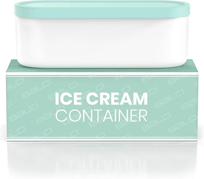 BALCI - Ice Cream Container - 2 Quart - Perfect Reusable Freezer Storage for Homemade Ice Cream Tubs for Sorbet, Frozen Yogurt and Gelato! - Flexible Silicone Lids, Long Scoop, Stackable - Mint