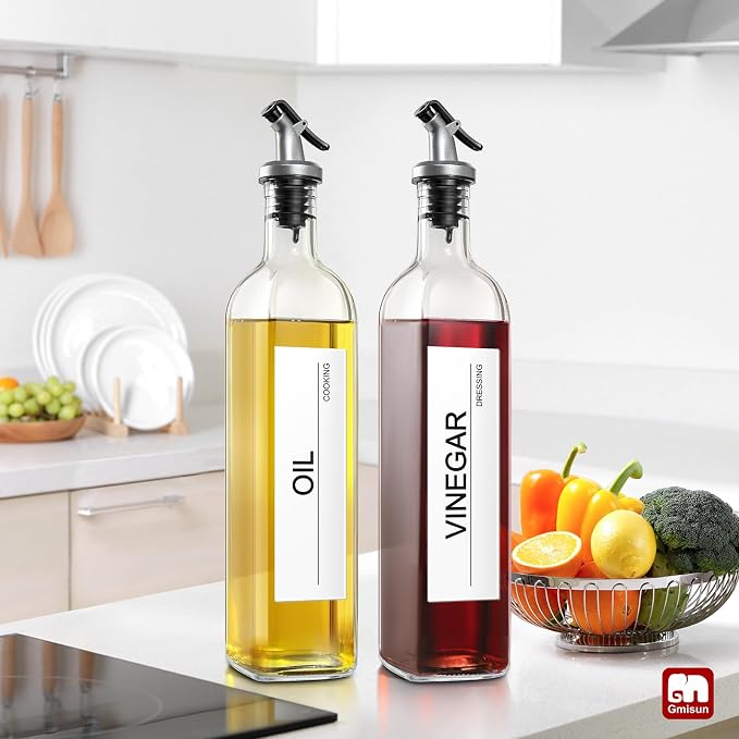 gmisun Olive Oil Dispenser Bottle, 6 Pack Oil Dispensers Bottles for Kitchen, Cooking Vinegar Dispenser Set, Glass Container Cruet-Pourer Spout, Funnel and Labels