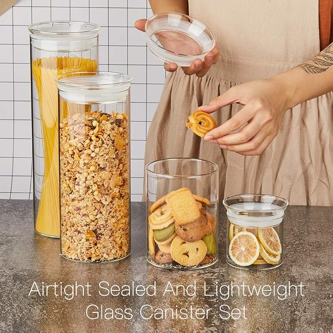 ZENS 27oz Glass Jars with Airtight Lid Set of 2, Clear Glass Storage Containers, Glass Kitchen Canisters with Airtight Lids, Coffee Jars for Brown Sugar, Pantry Organization | Thick Borosilicate Glass Canisters with Airtight Lids for Herbs, Thick Boros...