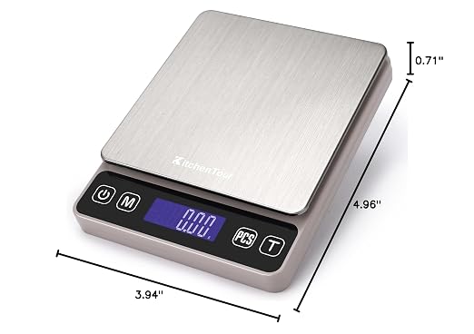 KitchenTour Digital Kitchen Gram Scale - 500g/0.01g - High Accuracy Precision Food Scale - Meat Scale with Back-Lit LCD Display(Batteries Included)-Grey