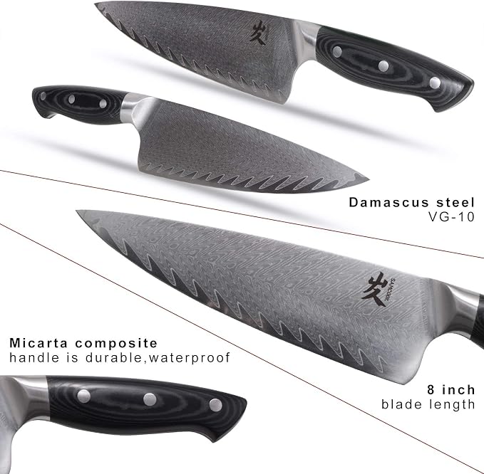 SAMCOOK Damascus Chef Knife - 8 Inch Professional Sharp Kitchen Knife,VG-10 High Carbon Stainless Steel Gyuto Cooking knife - Ergonomic Micarta Wood Handle with Gift Box