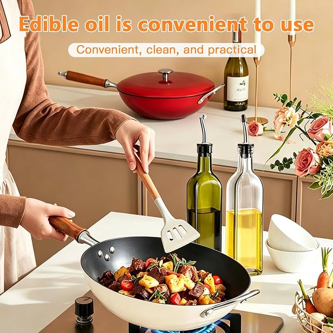 Leaflai Glass Olive Oil Dispenser Bottle Set of 2, 17oz/500ml Kitchen Oil and Vinegar Cruet with Airtight Stainless Steel Pourer Spout, Funnel & Brush, Cooking Essentials for Salad Dressing (Clear)
