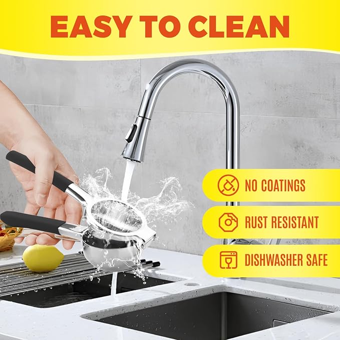 SHIKORI Lemon Squeezer, Large Heavy Duty Handhelp Juicer for Lemon, Stainless Steel Hand Press Citrus Juicer, Lime Squeezer Bar Tool, Manual Citrus Press (Silver & Black)
