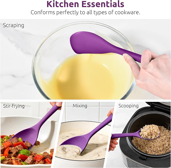 600ºF Heat Resistant Spatula Spoon: U-Taste Flexible Silicone Cooking Scoop Spoonula, Serving Mixing Scraping Food in Non-Stick Pan Cookware, Seamless Multifunctional Kitchen Utensil (Purple)