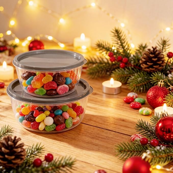 5-Piece Plastic Mixing Bowl Set with Lids for Kitchen, Nesting Kitchen Bowl Set for Mixing Baking, Prepping, Cooking & Food Storage Microwave Safe (Grey)