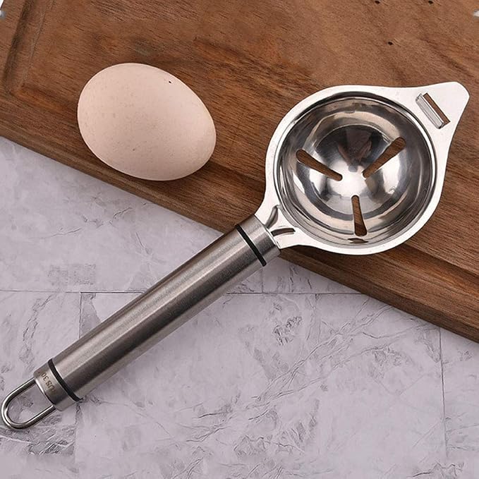Egg Separator Egg Yolk Separator White Egg Separator FFLIFE Food Grade Stainless Steel Egg White Separator Dishwasher Safe Work for XL Jumbo Eggs(with 5 Silicone Egg Cup Holders)