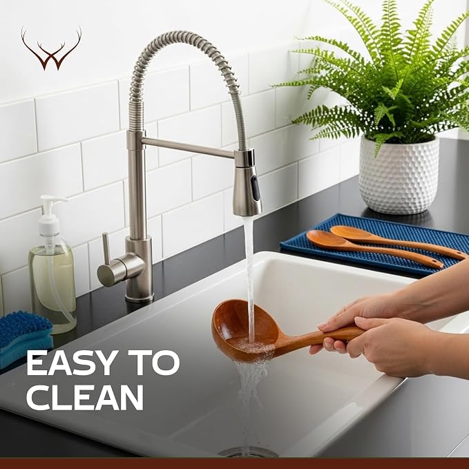 2Pcs Wooden Ladle Set included Teak Wood Soup Spoons with Hook Handles for Cooking wih Large Spoon Rest, Serving, Stirring – Non-Stick Wooden Spoons for Pot & Bowl