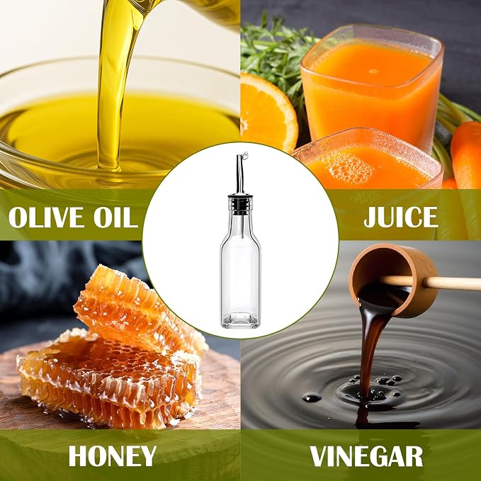 Salzesfalls 8 Pcs 6oz Olive Oil Dispenser Bottle, Oil Dispenser for Kitchen | Glass Cooking Oil Dispenser with Stainless Steel Pourer Spouts, Oil and Vinegar Dispenser Set with Pourers, Corks, Caps