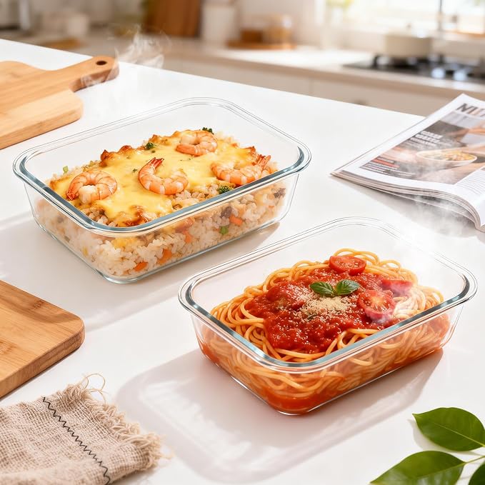2 Pack 78oz/9.8 CUPS Large Glass Storage Containers with Lids | Meal Prep Food Container Set, Airtight Leakproof Snap Lids, For Family Meal Prep, Baking