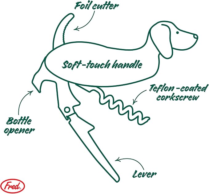Genuine Fred WINER DOG Dachshund Dog Shaped Corkscrew, Brown