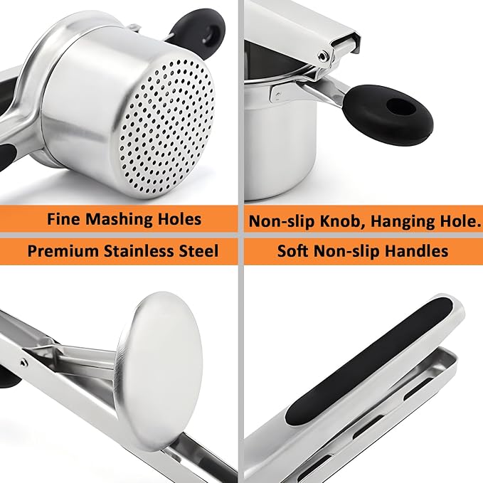 Stainless Steel Potato Ricer 15 oz with 3 Interchangeable Discs - Heavy - Duty and Durable Kitchen Tool for Effortless Mashing