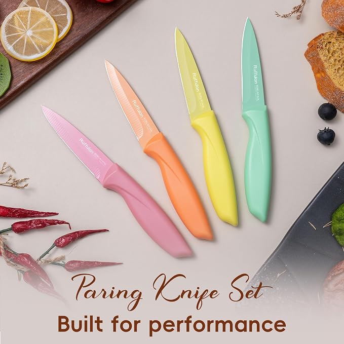 Paring Knife Set, 4PCS Stainless Steel Paring Knife Set, Ultra Sharp Fruit and Vegetable Knives, 3.5-Inch Kitchen Knives, Razor-Sharp Knife,Ergonomic Handle Design, Coloured