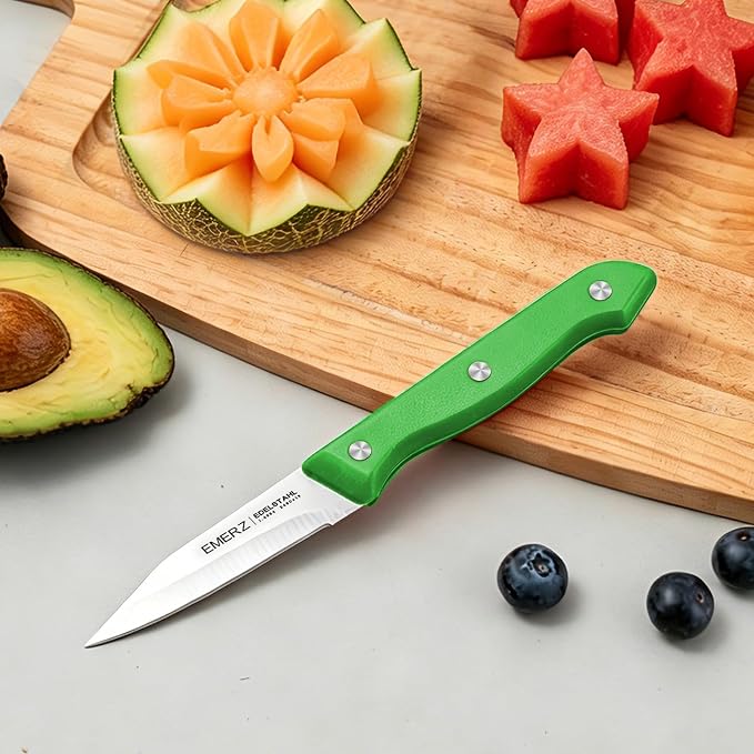 Paring Knives Set of 4, Stainless Steel Paring Knife Set,3.5inch,Ergonomic PP Triple Rivet Handle,Sharp Small Kitchen Knives for Cutting Peeling Coring,Pairing Knives for Fruit,Green