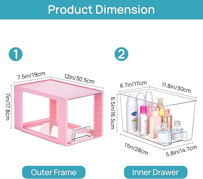 Vtopmart 4 Pack Large Stackable Storage Drawers, Pink