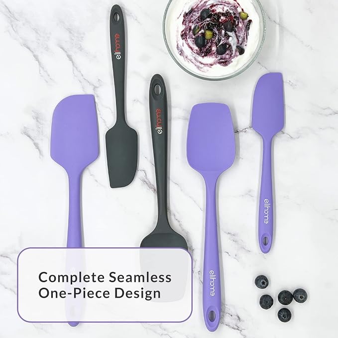 Elihome Chef Series 3 Piece Silicone Spatula Set - 600°F Heat Resistant Non Stick Rubber Kitchen Scraper Spatulas for Cooking, Baking, and Mixing – BPA Free and LFGB Certified Silicone, Purple Color