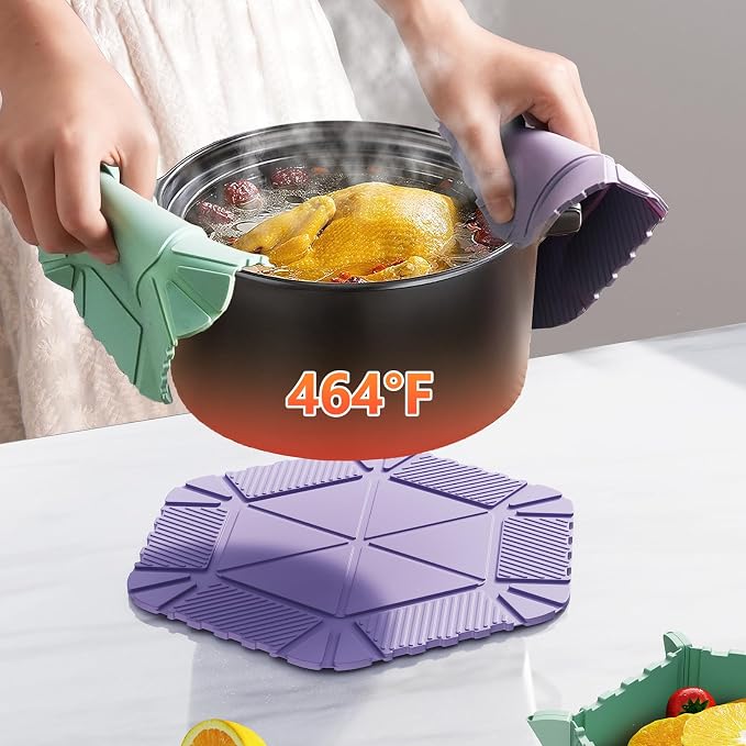 Magnetic Silicone Trivet & Pot Holder, Kitchen Heat Resistant Mat | Trivets for Hot Dishes, Hot Pots & Pans, Non-Slip Hot Pads for Countertops & Dining Table & Oven, Jar Opener & Spoon Rest