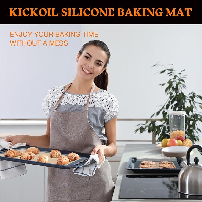 Silicone Baking Mat 2 Pack - Food Safe Non Stick Reusable Baking Sheets Pan Liner for Oven Half Sheet Like Reusable Parchment Paper - Silicone Induction Cooktop Protector Mats for Cookies