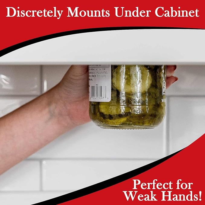 Under Cabinet Jar Lid & Bottle Opener - Opens Any Size Jar - Effortless Jar Opener For Weak Hands & Seniors with Arthritis